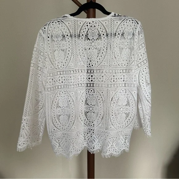 Ruby Rd. White Lace Cardigan Cover Up Top Women's Sz. Medium - Picture 2 of 5